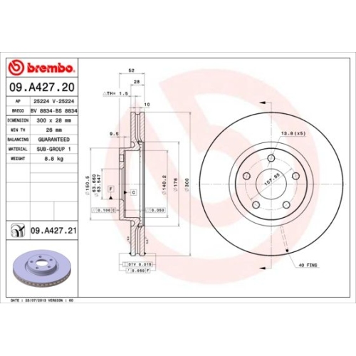 Bremsscheibe BREMBO 09.A427.21 PRIME LINE - UV Coated FORD