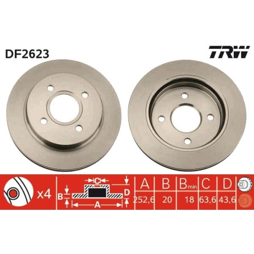 2 Brake Disc TRW DF2623 FORD AC