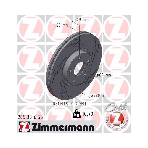 1 Brake Disc ZIMMERMANN 285.3516.55 BLACK Z HYUNDAI KIA