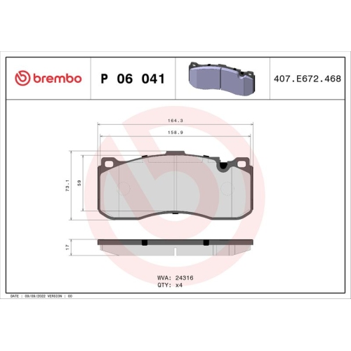 4 Brake Pad Set, disc brake BREMBO P 06 041 PRIME LINE BMW MINI