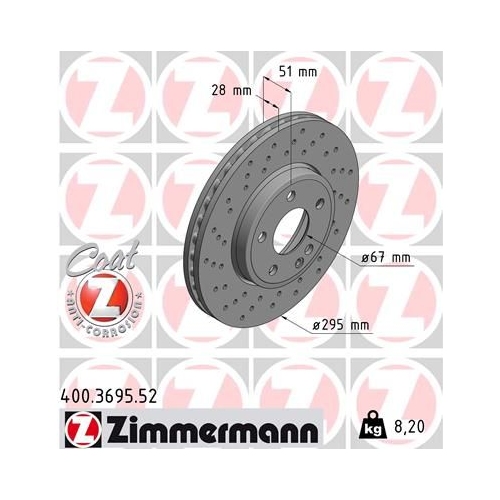 2 Brake Disc ZIMMERMANN 400.3695.52 SPORT BRAKE DISC COAT Z MERCEDES-BENZ