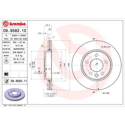 Bremsscheibe BREMBO 09.9582.11 COATED DISC LINE VW
