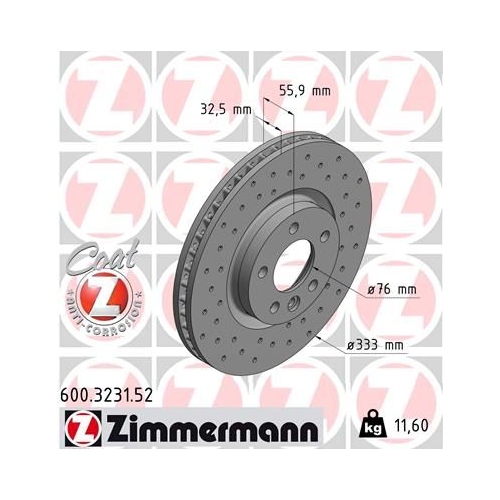 1 Brake Disc ZIMMERMANN 600.3231.52 SPORT BRAKE DISC COAT Z VAG