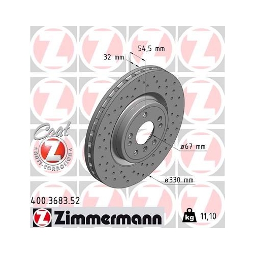 1 Brake Disc ZIMMERMANN 400.3683.52 SPORT BRAKE DISC COAT Z MERCEDES-BENZ