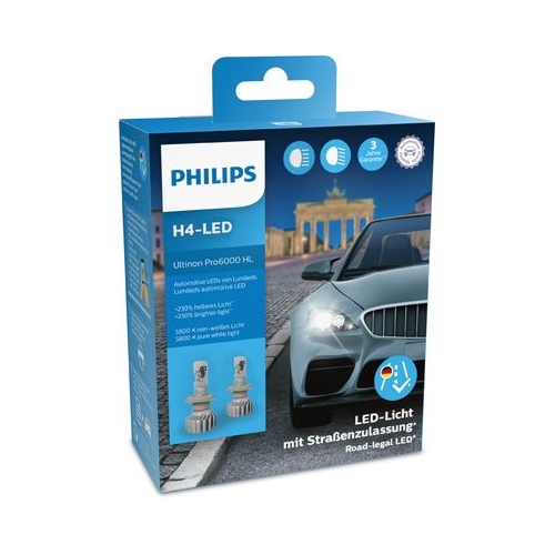 2 Bulb PHILIPS 11342U6000X2 Ultinon Pro6000 H4-LED