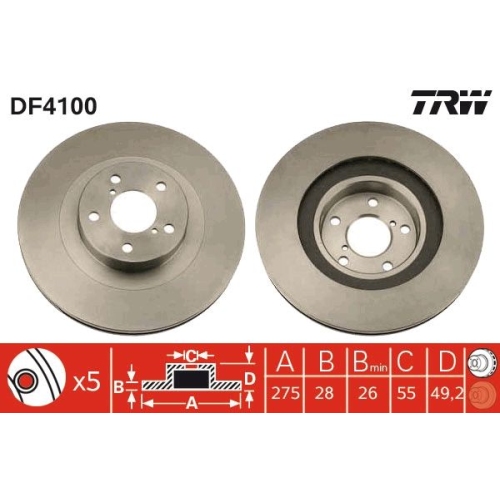 2 Brake Disc TRW DF4100 TOYOTA