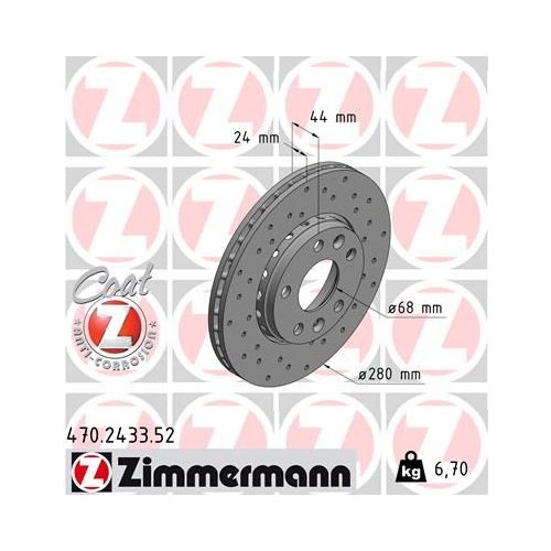 2 Brake Disc ZIMMERMANN 470.2433.52 SPORT BRAKE DISC COAT Z NISSAN RENAULT