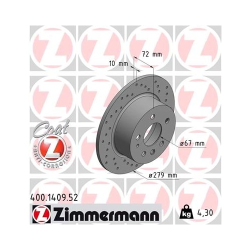 2 Brake Disc ZIMMERMANN 400.1409.52 SPORT BRAKE DISC COAT Z MERCEDES-BENZ