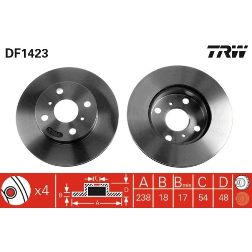 2 Brake Disc TRW DF1423 TOYOTA