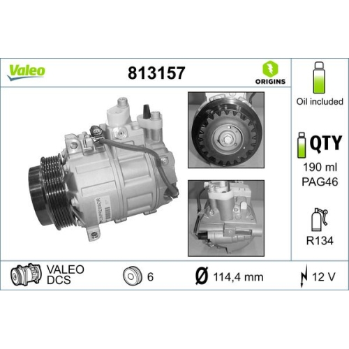 1 Compressor, air conditioning VALEO 813157 VALEO ORIGINS NEW OE TECHNOLOGY