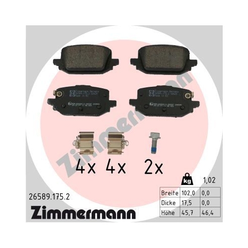 4 Brake Pad Set, disc brake ZIMMERMANN 26589.175.2 NISSAN