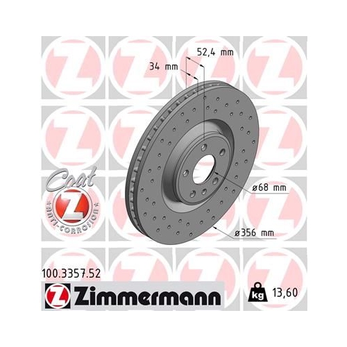 1 Brake Disc ZIMMERMANN 100.3357.52 SPORT BRAKE DISC COAT Z VAG AUDI (FAW)