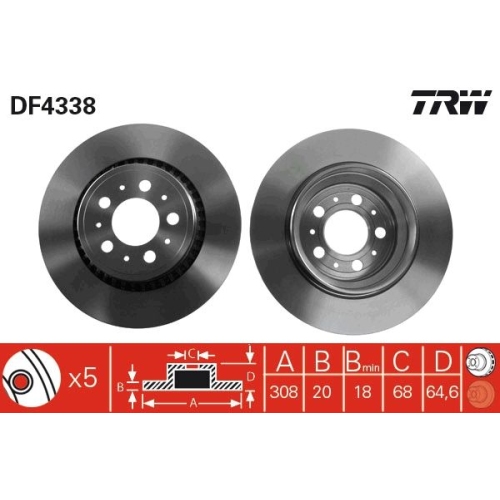 2 Brake Disc TRW DF4338 VOLVO