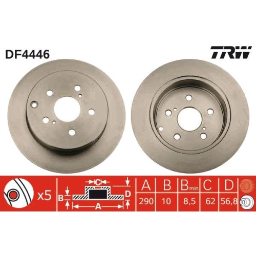 2 Brake Disc TRW DF4446 TOYOTA