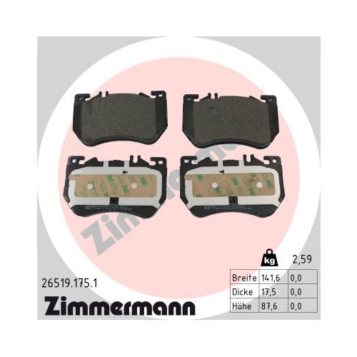 4 Brake Pad Set, disc brake ZIMMERMANN 26519.175.1 MERCEDES-BENZ