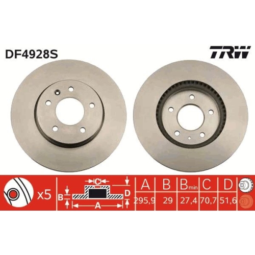 1 Brake Disc TRW DF4928S OPEL VAUXHALL CHEVROLET CHEVROLET (SGM)