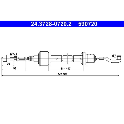 1 Cable Pull, clutch control ATE 24.3728-0720.2 OPEL VAUXHALL
