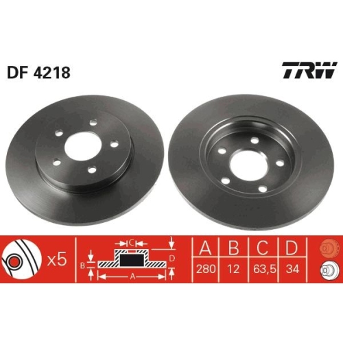 2 Brake Disc TRW DF4218 FORD JAGUAR