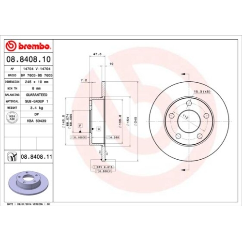 Bremsscheibe BREMBO 08.8408.11 COATED DISC LINE AUDI VW