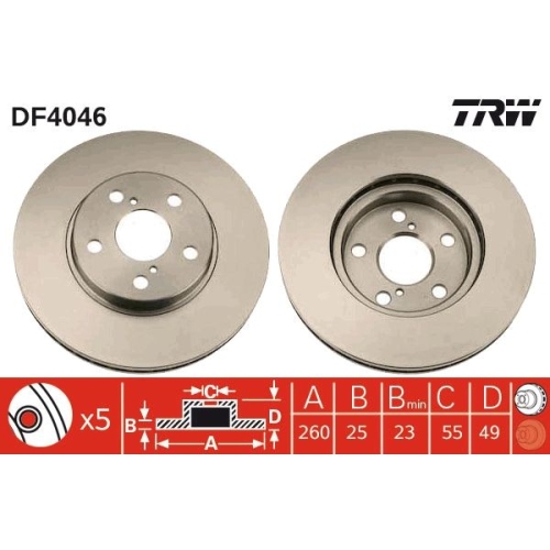 2 Brake Disc TRW DF4046 TOYOTA