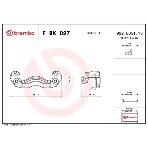 1 Brake Caliper Bracket Set BREMBO F BK 027 PRIME LINE VW
