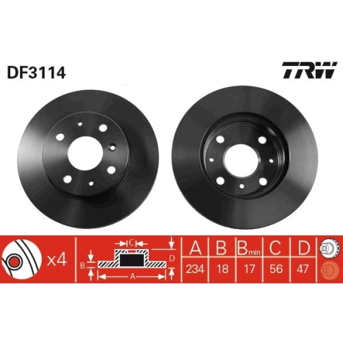 2 Brake Disc TRW DF3114 DAIHATSU
