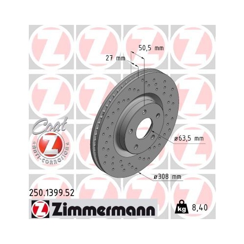 2 Brake Disc ZIMMERMANN 250.1399.52 SPORT BRAKE DISC COAT Z FORD