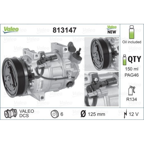 1 Compressor, air conditioning VALEO 813147 VALEO ORIGINS NEW OE TECHNOLOGY