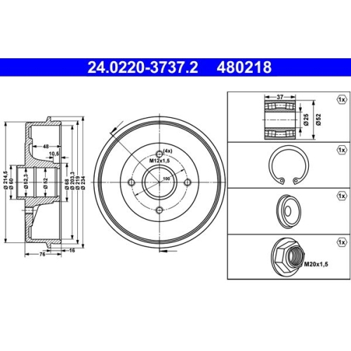 Bremstrommel ATE 24.0220-3737.2 RENAULT DACIA