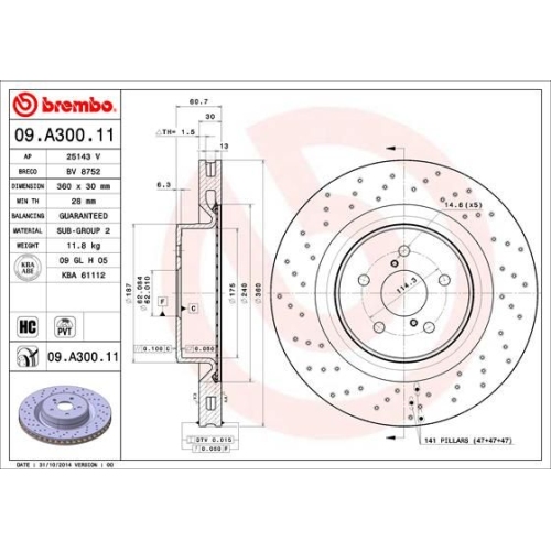 Bremsscheibe BREMBO 09.A300.11 PRIME LINE - UV Coated LEXUS
