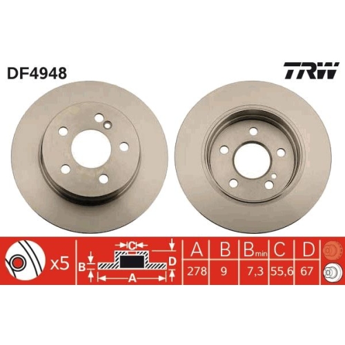 2 Brake Disc TRW DF4948 MERCEDES-BENZ