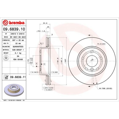 Bremsscheibe BREMBO 09.6839.11 PRIME LINE - UV Coated LAND ROVER
