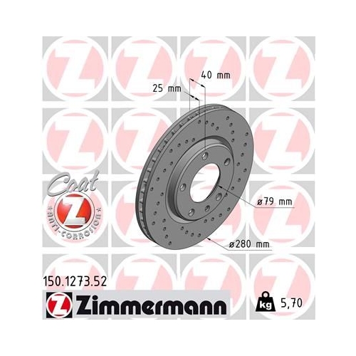 2 Brake Disc ZIMMERMANN 150.1273.52 SPORT BRAKE DISC COAT Z BMW