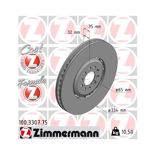 1 Brake Disc ZIMMERMANN 100.3307.75 FORMULA Z BRAKE DISC VAG