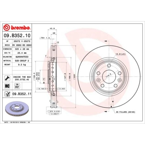 1 Brake Disc BREMBO 09.B352.11 PRIME LINE - UV Coated RENAULT