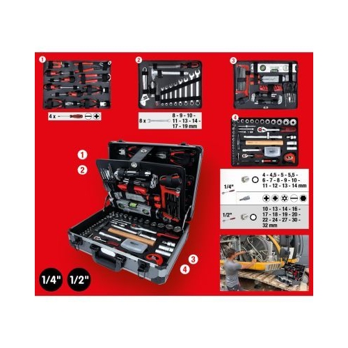 KS TOOLS Uni tool kit, 127pcs,1/4 inch+1/2 inch 911.0727