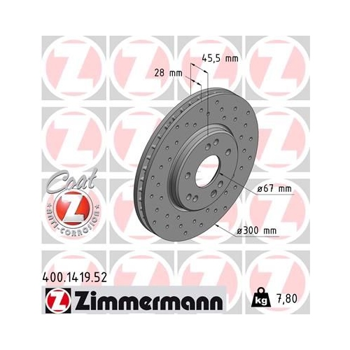 2 Brake Disc ZIMMERMANN 400.1419.52 SPORT BRAKE DISC COAT Z MERCEDES-BENZ