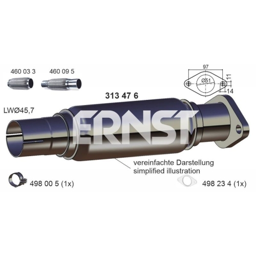 1 Repair Pipe, catalytic converter ERNST 313476 FORD