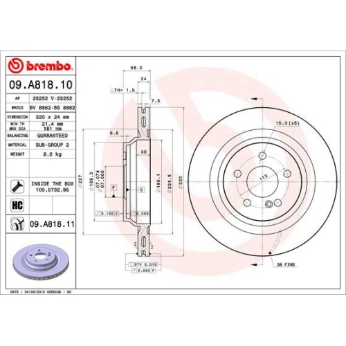 Bremsscheibe BREMBO 09.A818.11 PRIME LINE - UV Coated MERCEDES-BENZ
