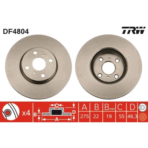 2 Brake Disc TRW DF4804 TOYOTA