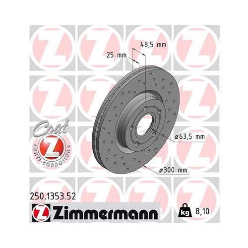 2 Brake Disc ZIMMERMANN 250.1353.52 SPORT BRAKE DISC COAT Z FORD VOLVO