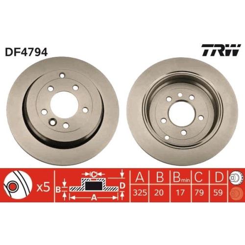 2 Brake Disc TRW DF4794 LAND ROVER