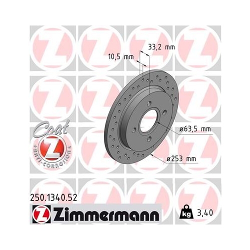 2 Brake Disc ZIMMERMANN 250.1340.52 SPORT BRAKE DISC COAT Z FORD