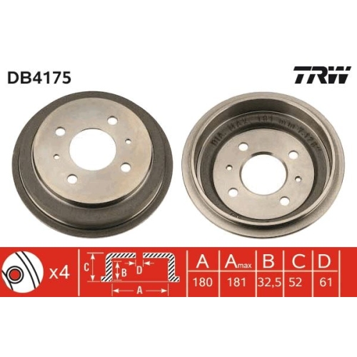 Bremstrommel TRW DB4175 NISSAN
