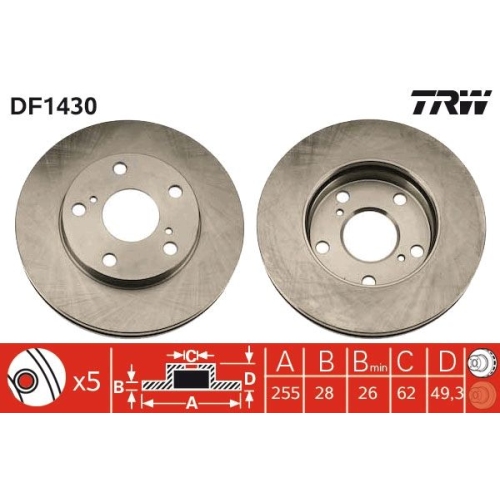 2 Brake Disc TRW DF1430 TOYOTA