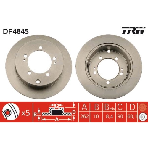 2 Brake Disc TRW DF4845 CHRYSLER MITSUBISHI