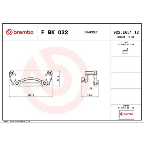 1 Brake Caliper Bracket Set BREMBO F BK 022 PRIME LINE RENAULT
