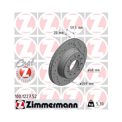 2 Brake Disc ZIMMERMANN 100.1227.52 SPORT BRAKE DISC COAT Z AUDI