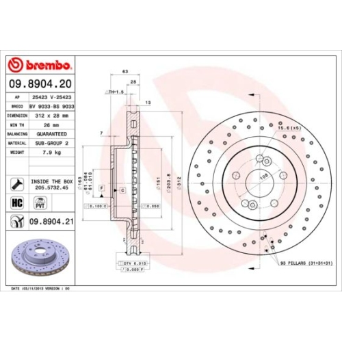2 Brake Disc BREMBO 09.8904.21 PRIME LINE - UV Coated RENAULT