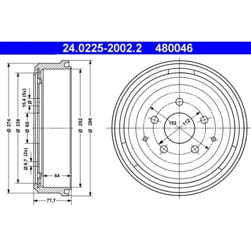 Bremstrommel ATE 24.0225-2002.2 VAG